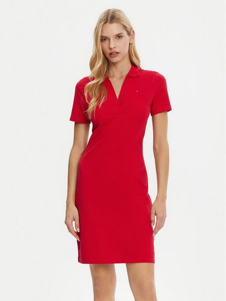 Tommy Hilfiger Sukienka codzienna WW0WW42567 Czerwony Slim Fit. Czerwone sukienki TOMMY HILFIGER, na co dzień, s, bez wzorów, z bawełny, bez kołnierzyka, bez ramiączek, proste. Za 349.99 zł.