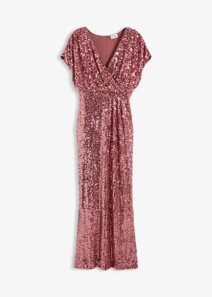 Sukienka z cekinami. Fioletowe sukienki bonprix, z aplikacjami, wizytowe, bez kołnierzyka, bez ramiączek, oversize. Za 379.99 zł.