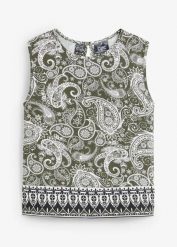 Top w deseń paisley. Zielone topy bonprix, bez wzorów, bez kołnierzyka, bez ramiączek. Za 54.99 zł.