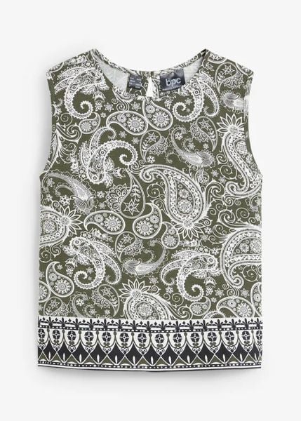 Top w deseń paisley. Zielone topy bonprix, bez wzorów, bez kołnierzyka, bez ramiączek. Za 54.99 zł.