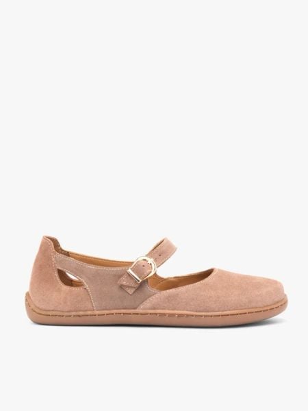 Łososiowe baleriny barefoot ze skóry welurowej. Czerwone baleriny Brawo sp. z o.o., bez wzorów, ze skóry, z okrągłym noskiem, bez obcasa, na płaskiej podeszwie. Za 399.99 zł.