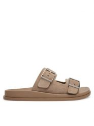 Calvin Klein Klapki City Sandal Buckle Suede HW0HW03130 Beżowy. Brązowe klapki Calvin Klein, bez wzorów, ze skóry, bez obcasa. Za 529.99 zł.