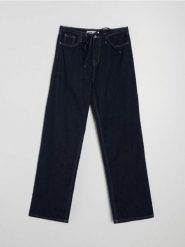 Jeansy wide straight z domieszką lnu - niebieski. Niebieskie jeansy Sinsay, bez wzorów. Za 69.99 zł.