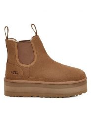 UGG Skórzane sztyblety "W Neumel Platform Chelsea" w kolorze jasnobrązowym rozmiar: 41. Brązowe botki UGG, bez wzorów, z wełny, bez obcasa, bez zapięcia. Za 638.42 zł.