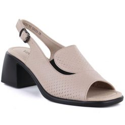 Skórzane sandały damskie na obcasie beżowe Vinceza 26-66920. Brązowe sandały VINCEZA, bez wzorów, z materiału, bez obcasa, na obcasie, bez zapięcia. Za 179.99 zł.