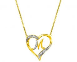 Naszyjnik z żółtego złota z diamentami - serce, litera M - 0,01 ct - próba 375. Żółte naszyjniki Apart, z diamentem, złote. Za 1,690.00 zł.