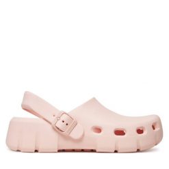 Klapki Birkenstock. Czerwone klapki Birkenstock, bez wzorów, bez obcasa. Za 249.99 zł.