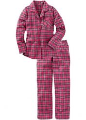 Piżama z flanelowej tkaniny. Czerwone piżamy bonprix, bez wzorów, z tkaniny, bez ramiączek. Za 129.99 zł.