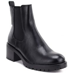Botki damskie sztyblety na klocku ocieplane czarne Potocki SZ12742. Czarne botki POTOCKI, bez wzorów, z materiału, bez obcasa, bez zapięcia. Za 169.99 zł.