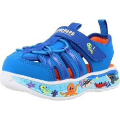 Sandały SKECHERS PLAY SCENE SPLASH Niebieski. Niebieskie sandały Skechers, bez wzorów, z materiału, bez obcasa, bez zapięcia. Za 164.99 zł.