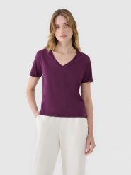 4F T-shirt oversize z modalem damski - fioletowy S. Fioletowe t-shirty 4f, s, bez wzorów, z bawełny, bez kołnierzyka, bez ramiączek. W wyprzedaży za 39.99 zł.