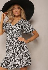 Czarno-Biała Rozkloszowana Sukienka Mini z Wiskozy Ozdobiona Hipnotyzującym Printem Aluraisa. Czarne sukienki Renee, s, bez wzorów, z wiskozy, bez kołnierzyka, bez ramiączek, mini, rozkloszowane. Za 39.99 zł.