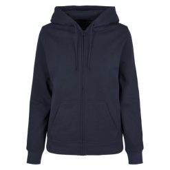 Bluza Z Kapturem Damska Basic Full Zip. Niebieskie bluzy BUILD YOUR BRAND, xs, bez wzorów, z kapturem. Za 140.99 zł.