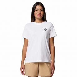 Koszulka damska Columbia Rolling Bend Graphic Short Sleeve z krótkim rękawem. Białe koszulki sportowe Columbia, bez wzorów, bez ramiączek. Za 69.99 zł.