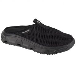 Klapki damskie Salomon Reelax Slide 6.0. Czarne klapki Salomon, bez wzorów, z materiału, bez obcasa. Za 357.00 zł.