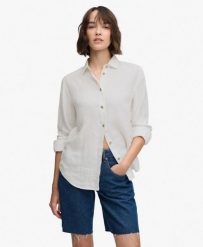 Superdry Koszula Premium Lniana Boyfriend. Białe koszule Superdry, bez wzorów, ze lnu, eleganckie, bez kołnierzyka, bez ramiączek. Za 387.20 zł.