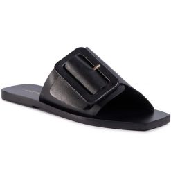Klapki Eva Longoria. Czarne klapki Eva Longoria, bez wzorów, bez obcasa. Za 399.99 zł.