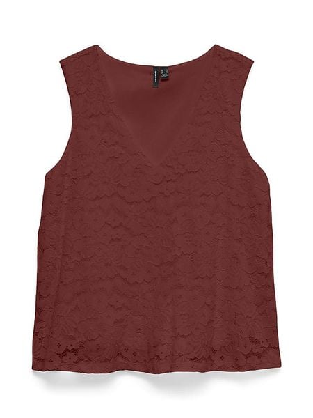 Vero Moda Bluzka w kolorze bordowym rozmiar: L. Czerwone bluzki Vero Moda, l, bez wzorów, z koronki, bez kołnierzyka, bez ramiączek. Za 88.64 zł.