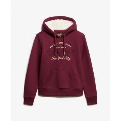 Damska bluza z kapturem z metalicznym logo Superdry Luxe. Czerwone bluzy Superdry, l, bez wzorów, z bawełny, z kapturem. Za 381.15 zł.