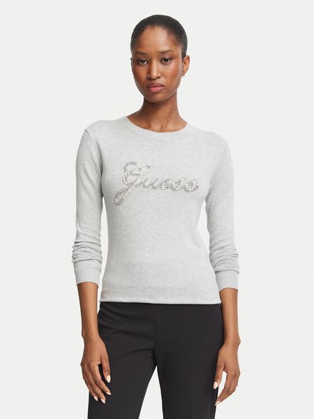 Guess Sweter W6BR53 Z1454 Szary Regular Fit. Szare swetry Guess, s, z aplikacjami, z wiskozy, bez ramiączek. Za 344.99 zł.