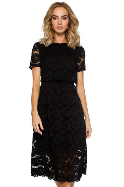 Sukienka wieczorowa koktajlowa koronkowa lekko rozkloszowana czarna. Czarne sukienki MOE, na imprezę, l, bez wzorów, z elastanu, eleganckie, bez kołnierzyka, bez ramiączek, midi, dopasowane. Za 389.00 zł.