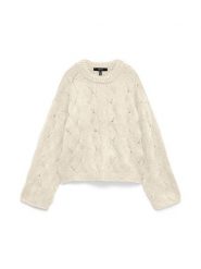 Vero Moda Sweter w kolorze kremowym rozmiar: XS. Brązowe swetry Vero Moda, xs, bez wzorów, z wełny, bez ramiączek. Za 118.56 zł.