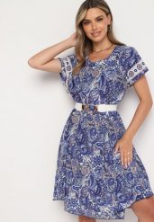Granatowa Wiskozowa Sukienka o Rozkloszowanym Kroju w Stylu Boho Melnea. Niebieskie sukienki Born2be, na lato, bez wzorów, z wiskozy, boho, bez kołnierzyka, bez ramiączek, midi, rozkloszowane. Za 64.99 zł.