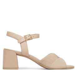 Sandały Caprice. Brązowe sandały Caprice, bez wzorów, bez obcasa, na słupku, bez zapięcia. Za 329.99 zł.