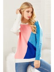 Milan Kiss Sweter w kolorze biało-niebiesko-różowym rozmiar: XL. Białe swetry Milan Kiss, xl, bez wzorów, bez ramiączek. Za 180.06 zł.