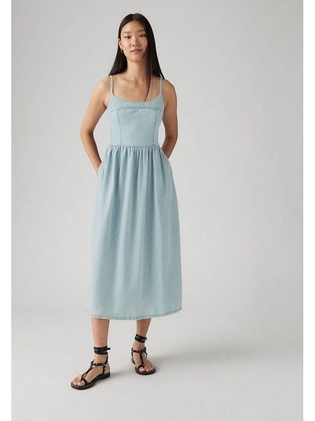 Levi's Sukienka w kolorze błękitnym rozmiar: M. Niebieskie sukienki Levi's®, na co dzień, m, bez wzorów, z bawełny, bez kołnierzyka, bez ramiączek, maxi, proste. Za 121.80 zł.