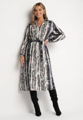 Szara Wiskozowa Sukienka Koszulowa Wiązana Paskiem Ellariah. Szare sukienki Born2be, na co dzień, l, z aplikacjami, z wiskozy, eleganckie, bez kołnierzyka, bez ramiączek, midi, dopasowane. Za 129.99 zł.