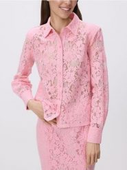 Koronkowa koszula - pastelowy róż. Czerwone koszule Reserved, l, bez wzorów, z bawełny, bez kołnierzyka, bez ramiączek. Za 129.99 zł.