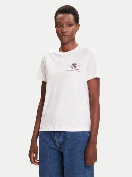 Gant T-Shirt Bisiklet Yaka 4200277 Biały Regular Fit. Białe t-shirty GANT, s, bez wzorów, z bawełny, bez kołnierzyka, bez ramiączek. Za 129.99 zł.