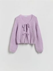 Kardigan z wełną alpaki - lawendowy. Fioletowe kardigany Reserved, l, bez wzorów, z dzianiny. Za 259.99 zł.