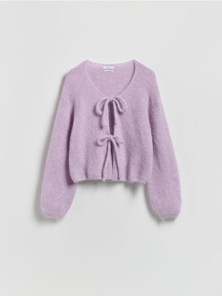 Kardigan z wełną alpaki - lawendowy. Fioletowe kardigany Reserved, l, bez wzorów, z dzianiny. Za 259.99 zł.