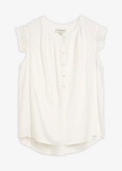 Bluzka z wiskozy. Białe bluzki bonprix, bez wzorów, z wiskozy, eleganckie, bez kołnierzyka, bez ramiączek. Za 59.99 zł.