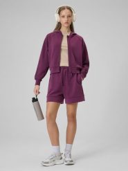 4F Spodenki dresowe z modalem damskie - fioletowe XXL. Czerwone szorty 4f, bez wzorów, z dresówki. Za 129.99 zł.