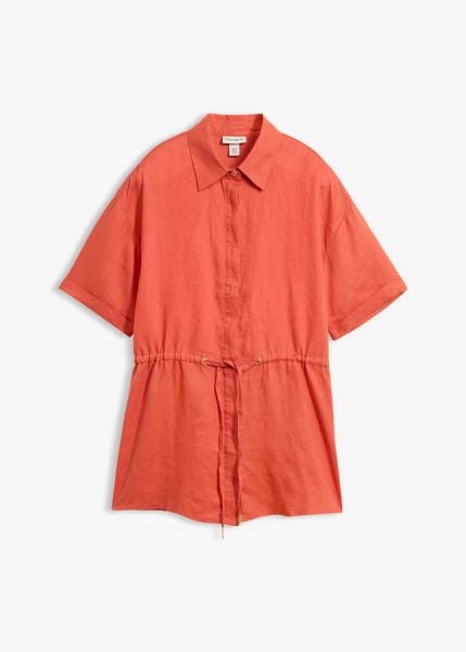 Długa bluzka z czystego lnu. Brązowe bluzki bonprix, bez wzorów, eleganckie, bez kołnierzyka, bez ramiączek. Za 109.99 zł.
