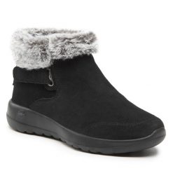 Botki Skechers. Czarne botki Skechers, bez wzorów, bez obcasa, na płaskiej podeszwie, bez zapięcia. Za 399.99 zł.