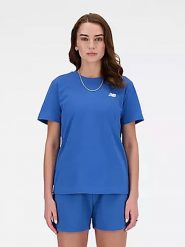 New Balance Koszulka w kolorze niebieskim rozmiar: XS. Niebieskie bluzki New Balance, xs, bez wzorów, z bawełny, bez kołnierzyka, bez ramiączek. Za 53.04 zł.