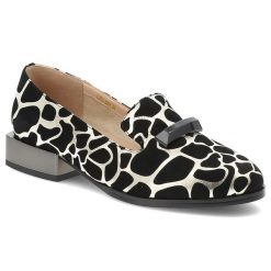 Mokasyny damskie S. Barski, na płaskim obcasie z ozdobą we wzorki wsuwane, czarne, LZ51-505. Czarne mokasyny S.BARSKI, z aplikacjami, bez obcasa. Za 271.99 zł.