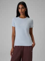 4F T-shirt slim z nadrukiem damski - niebieski XL. Niebieskie t-shirty 4f, m, bez wzorów, z bawełny, bez kołnierzyka, bez ramiączek. Za 59.99 zł.