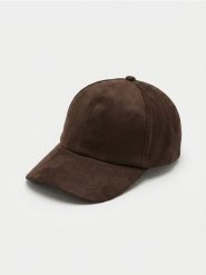 Czapka z daszkiem z imitacji zamszu - brązowy. Brązowe czapki Sinsay, bez wzorów. Za 17.99 zł.