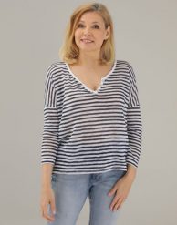 Bluzka w paski. Bluzki Unisono, l, bez wzorów, bez kołnierzyka, bez ramiączek. Za 159.00 zł.