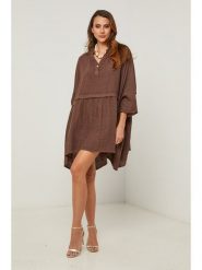 Fleur de Lin Sukienka w kolorze brązowym rozmiar: M. Brązowe sukienki Fleur de Lin, m, bez wzorów, ze lnu, bez kołnierzyka, bez ramiączek, mini. Za 229.95 zł.