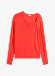 Sweter z lejącej mieszanki wiskozy. Czerwone swetry bonprix, bez wzorów, z wiskozy, bez ramiączek. Za 89.99 zł.