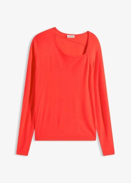 Sweter z lejącej mieszanki wiskozy. Czerwone swetry bonprix, bez wzorów, z wiskozy, bez ramiączek. Za 89.99 zł.