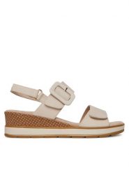 Caprice Sandały 9-28753-42 Biały. Białe sandały Caprice, bez wzorów, z nubiku, bez obcasa, na koturnie, bez zapięcia. Za 229.99 zł.