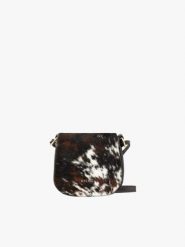 Mała listonoszka w krowie łaty ONE OF A KIND. Brązowe listonoszki Brawo sp. z o.o., z aplikacjami, z jeansu, małe, zdobione, bez dodatków. Za 299.99 zł.