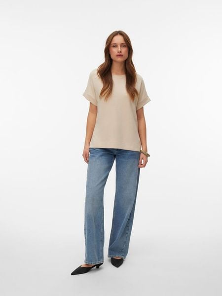Vero Moda Koszulka w kolorze beżowym rozmiar: S. Brązowe bluzki Vero Moda, s, bez wzorów, z wiskozy, klasyczne, bez kołnierzyka, bez ramiączek. Za 47.95 zł.